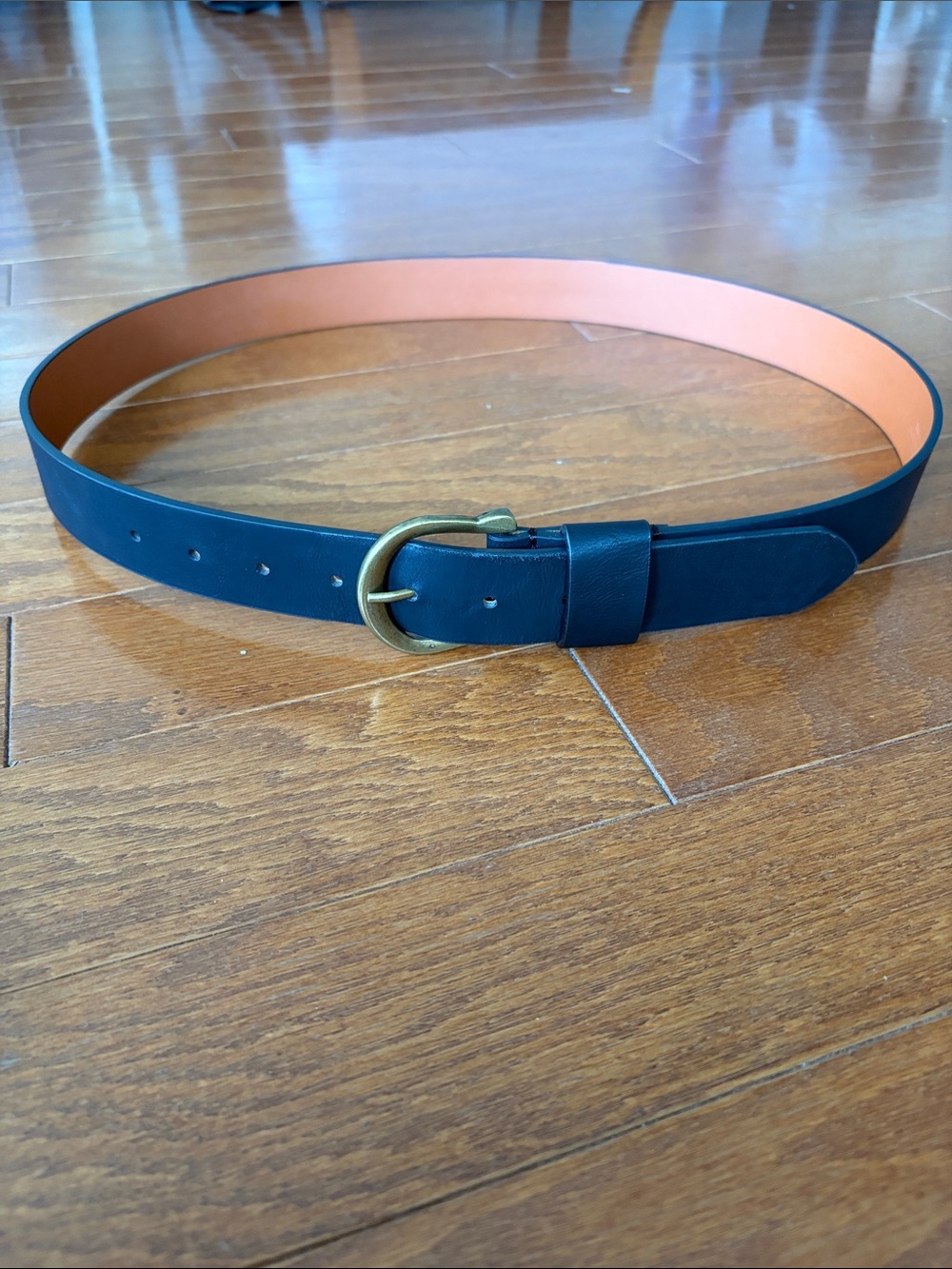Classic Black Leather Belt with Brass Buckle